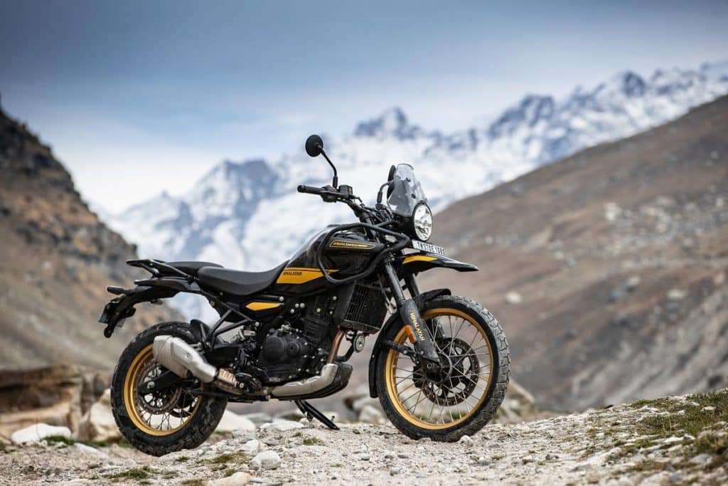 Royal Enfield Himalayan motorcycle in the mountains